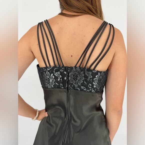 Vintage 90s All That Jazz Whimsigoth Glam Lace Satin Formal Gown Black Size 5/6 - Picture 5 of 15